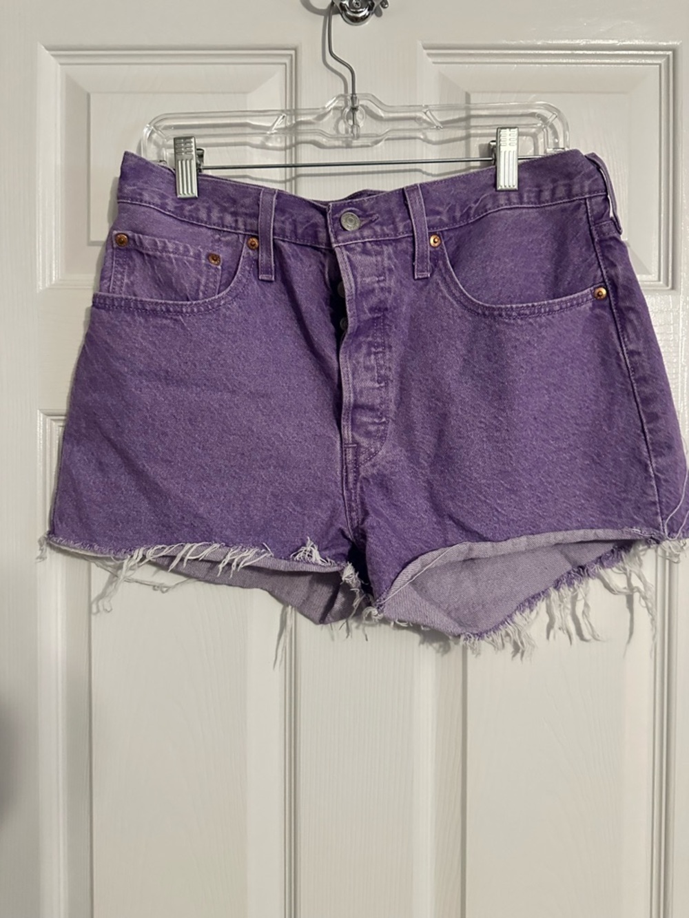 Levi's Purple High-Rise Frayed Denim Shorts